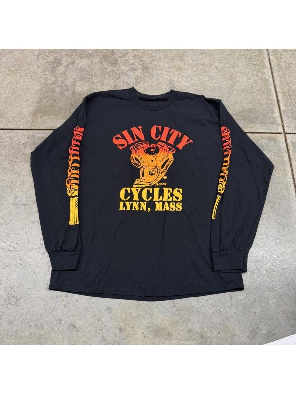 vintage sin city cycles puff print flame sleeve shirt size large